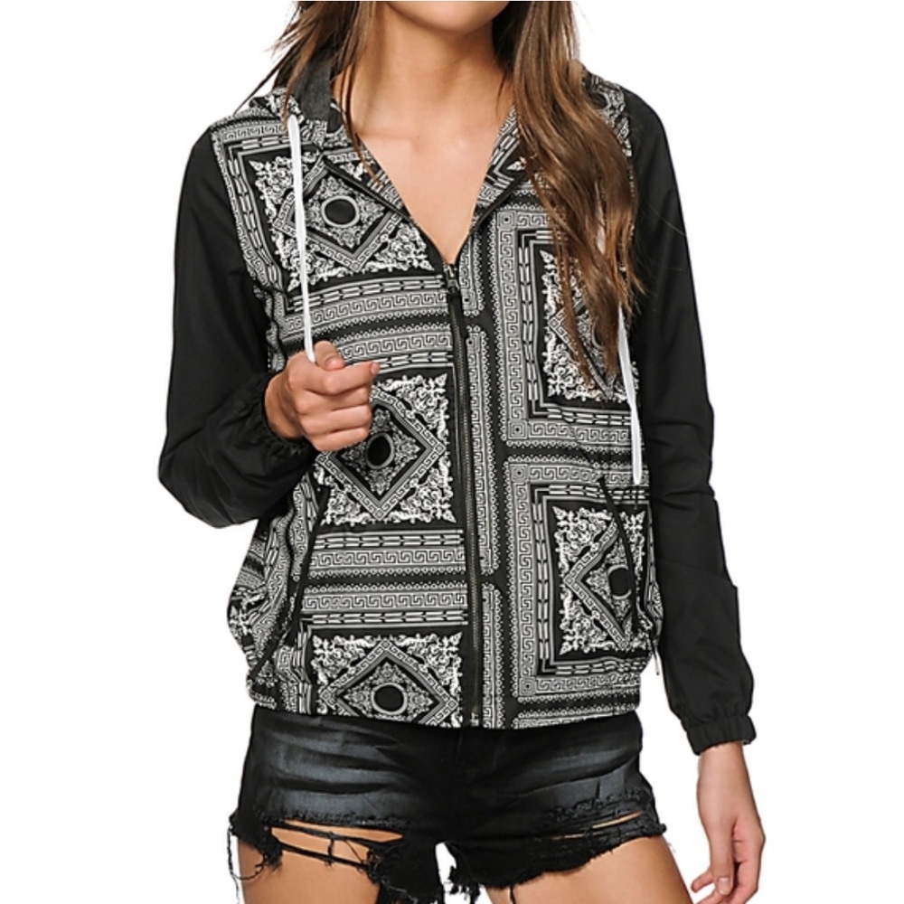 Zumiez Ninth Hall Kelis Bandana Bomber Size Large Hooded Full Zip Jacket